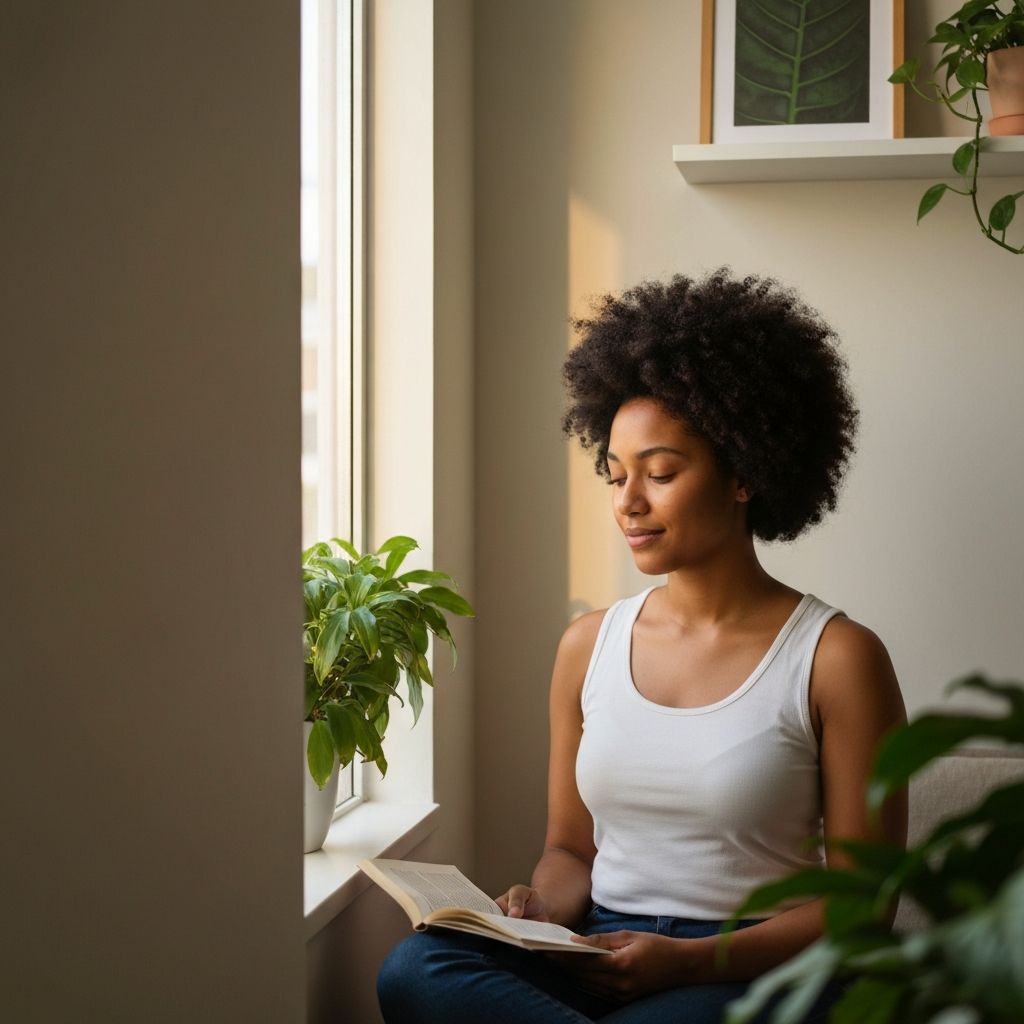 Person, die achtsam bei Tageslicht liest