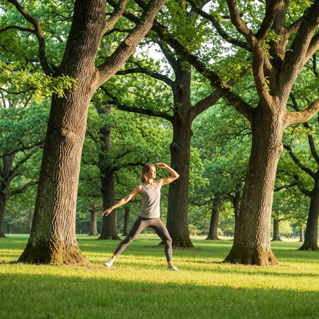 Person, die sanfte Dehnungen in der Natur praktiziert